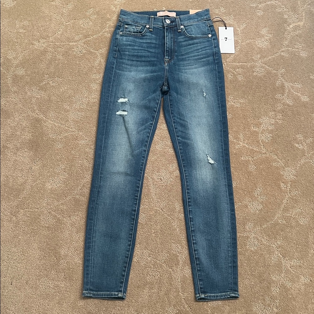 NWT 7 For All Mankind High Waist Ankle Super Skinny Jeans, Sz 24